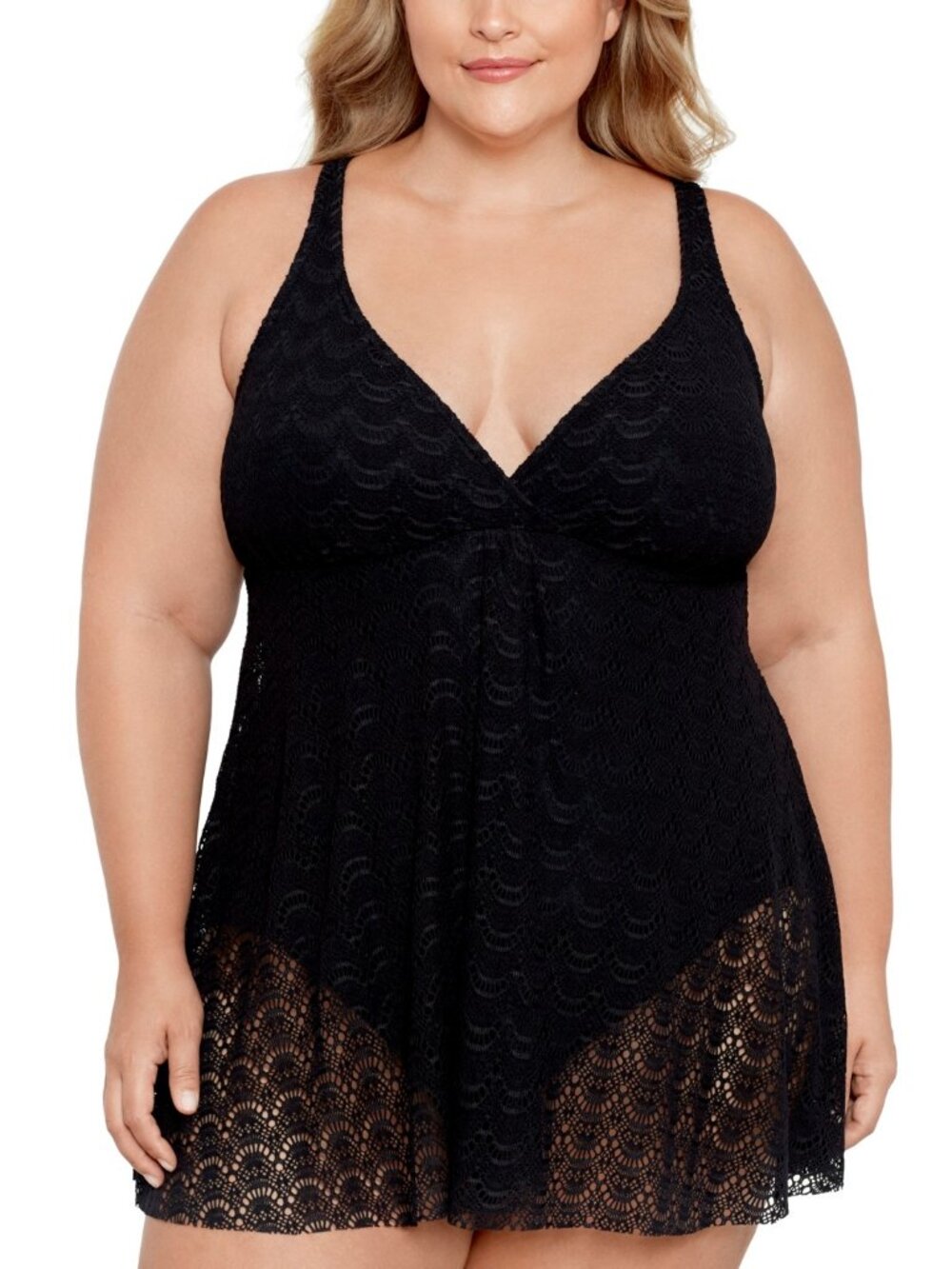 Swim Solutions Plus Size Crochet Tummy-Control Swimdress Size 22W